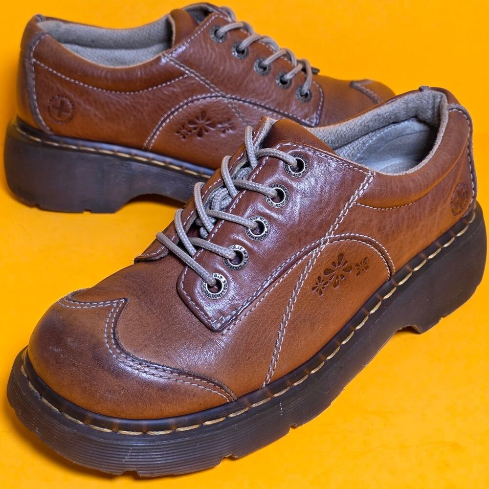 Vintage Dr Martens 12280 Daisy Splat Light Brown Chunky Platform Oxfords US9 Y2K